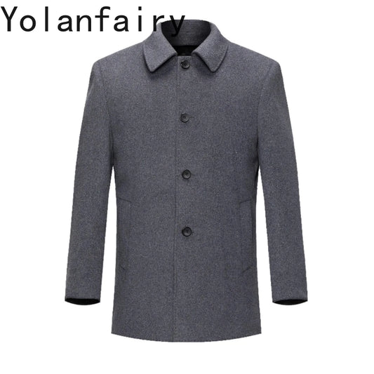 YOLANFAIRY 100% Cashmere Jacket for Men 2025 Autumn Winter Mid-length Wool Coats Man Clothing Casual Business Men's Woolen Coat