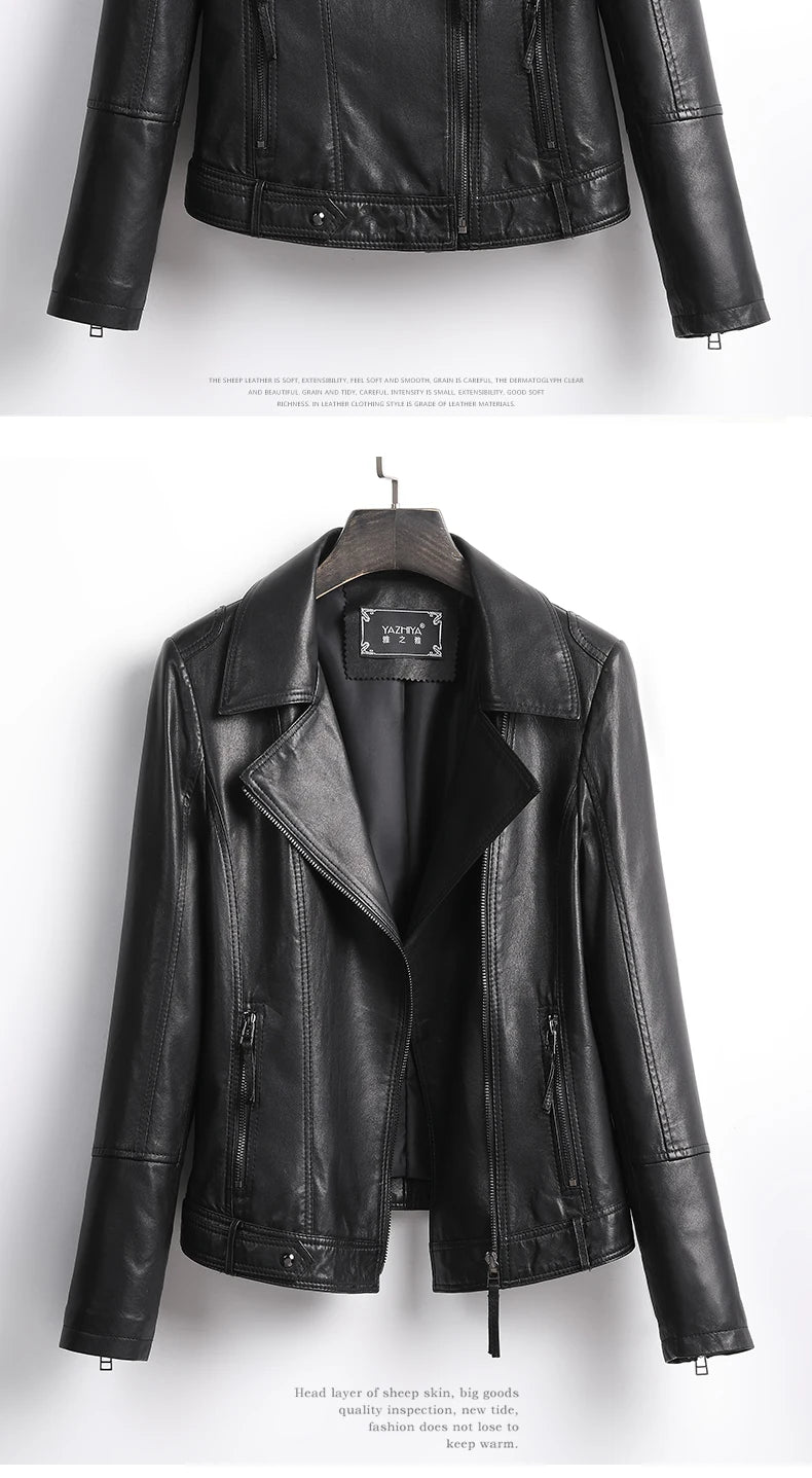 Women's Jacket Spring 2022 100% Sheepskin Jacket Woman Genuine Leather Women's Coat Black Motorcycle Jackets Chaquetas Xhl368