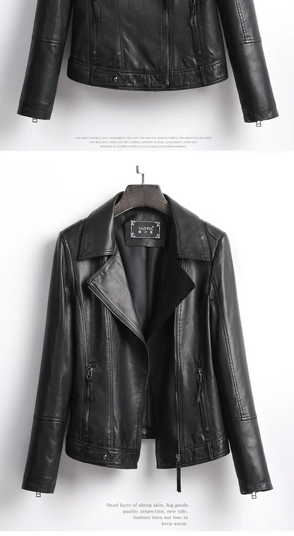 Women's Jacket Spring 2022 100% Sheepskin Jacket Woman Genuine Leather Women's Coat Black Motorcycle Jackets Chaquetas Xhl368
