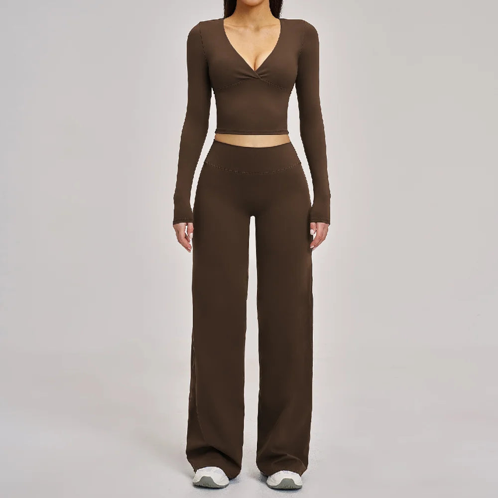 2PCS Yoga Set Women Tracksuits Workout Outfits Sportswear Gym Clothing Female Fitness Long Sleeve High Waist Leggings Yoga Suit