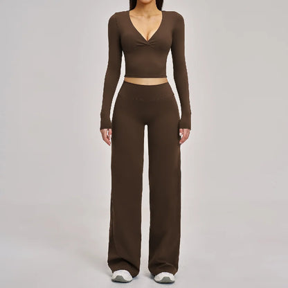 2PCS Yoga Set Women Tracksuits Workout Outfits Sportswear Gym Clothing Female Fitness Long Sleeve High Waist Leggings Yoga Suit