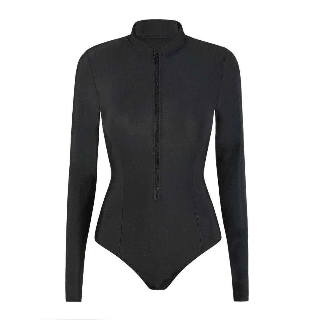 S - 2XL 4 Colors Long Sleeve With Zipper Surf Rash Guard One Piece Swimsuit Women Swimwear Female Bather Bathing Suit Swim V6266