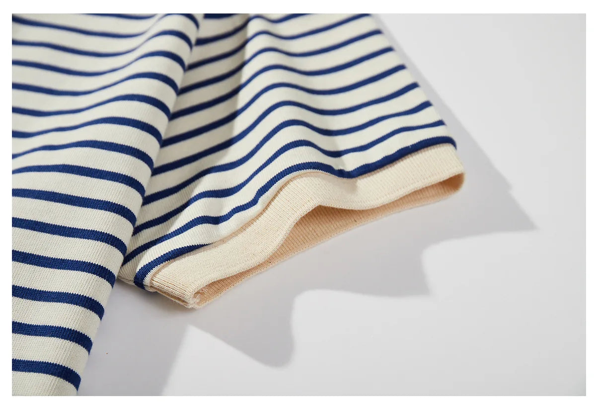 Summer Men's T-shirt, Sea Soul Polo Shirt, Short Sleeved Men's Cotton Loose Casual Striped T-shirt, Fashionable Men's Clothing