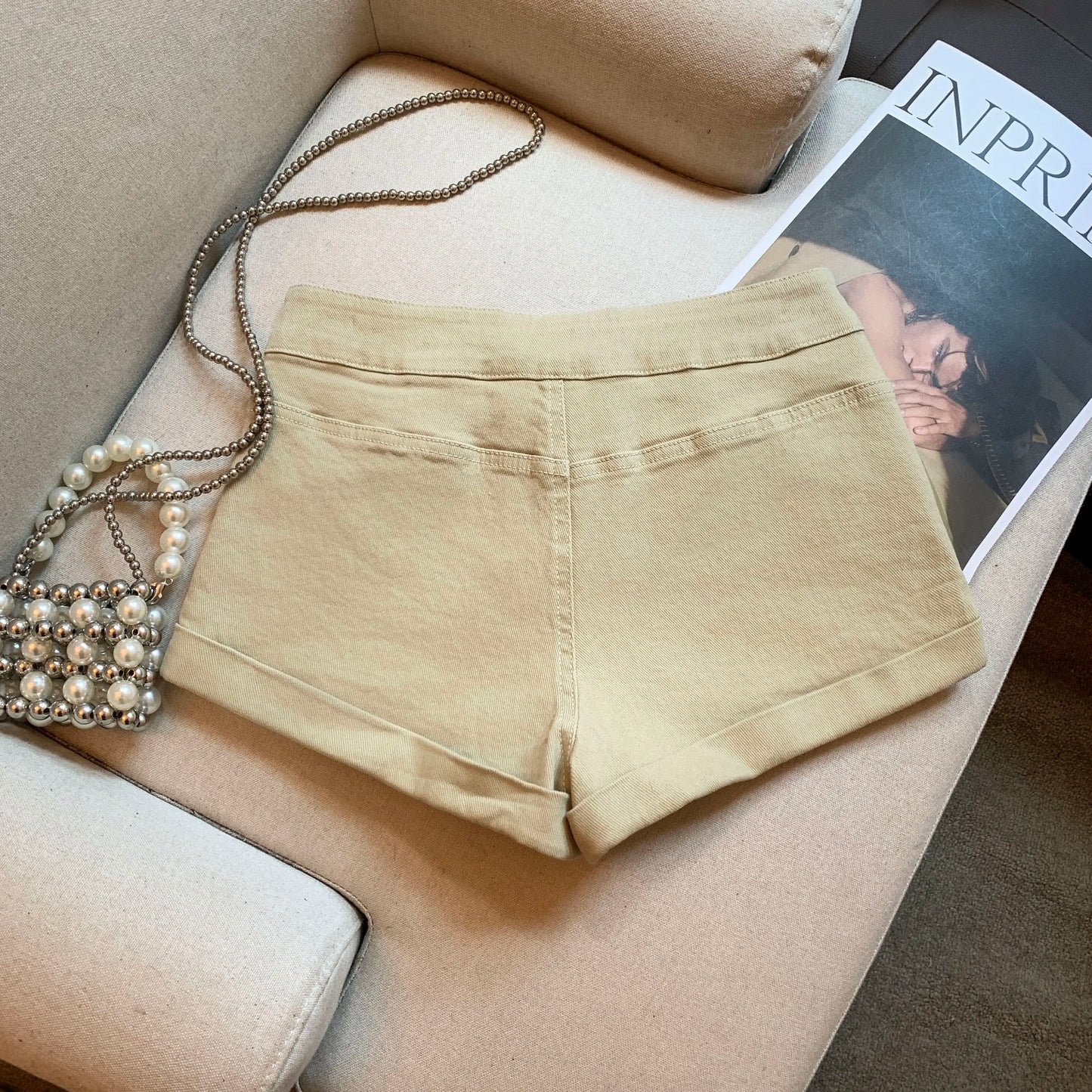 DEAT Fashion Casual Cargo Shorts Women's Khaki Lace Pocket Trim High Waist Daily Streetwear Hot Pants Summer New 7A3928