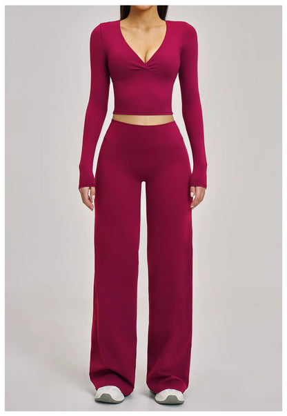 2PCS Yoga Set Women Tracksuits Workout Outfits Sportswear Gym Clothing Female Fitness Long Sleeve High Waist Leggings Yoga Suit