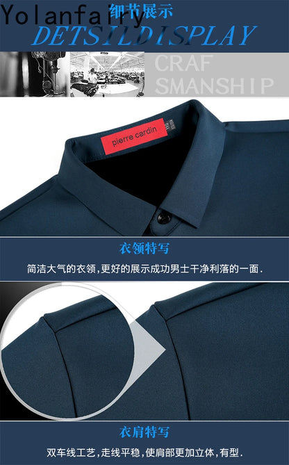 YOLANFAIRY 100% Mulberry Silk Long Sleeve Shirt Man Spring Autumn Casual Silk Mens Shirts Warm Male White Shirt chemises hommes