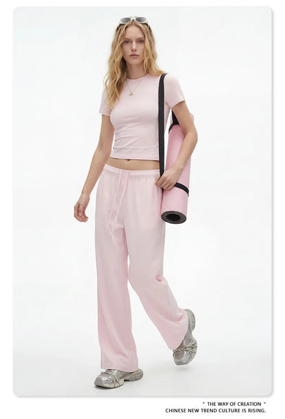 Custom LOGO women's spring summer new 200G high-elastic short slim-fit short-sleeved trousers casual sports two-piece set