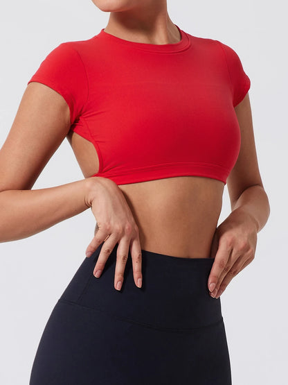 Summer Sports Short TOP Women Fitness shirts Yoga Wear Female Gym Training Suit Crop Top Women beautiful Back Tops T-Shirt
