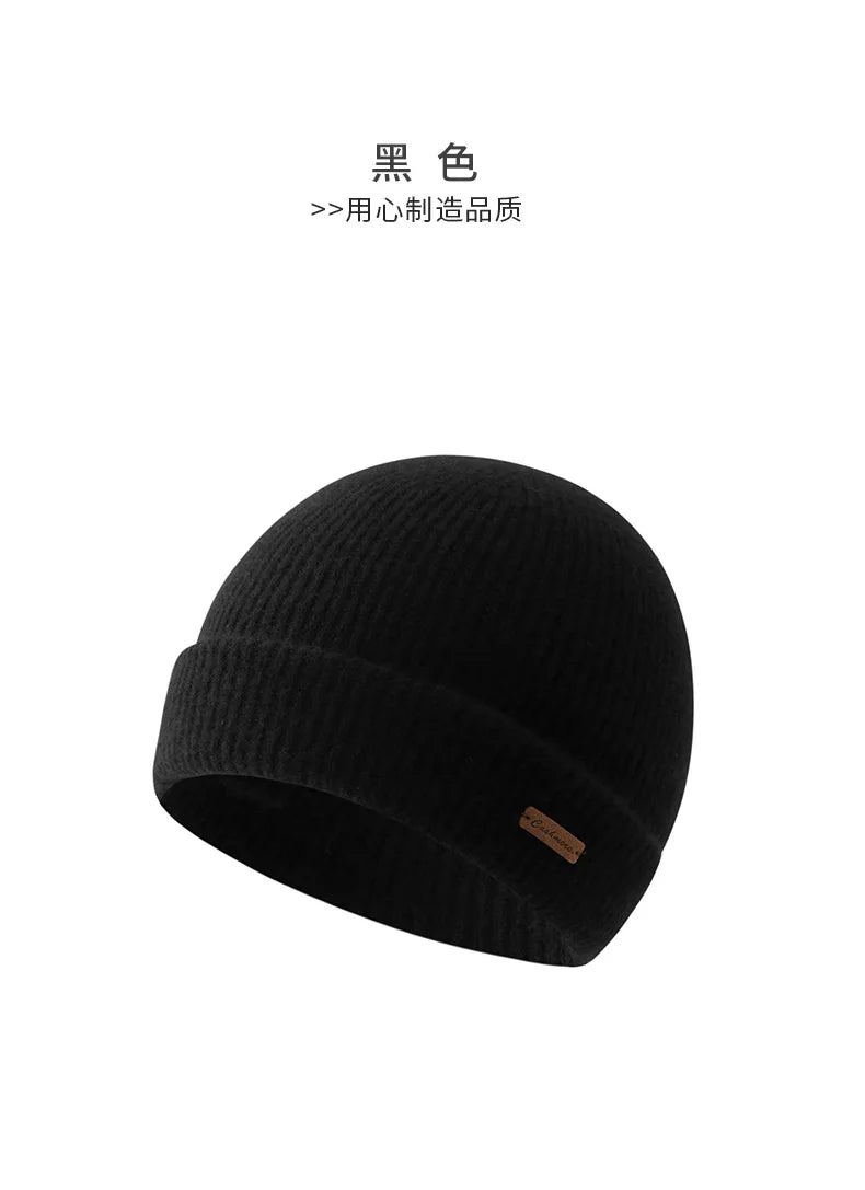 DjzDsm High Quality 100% Cashmere Knitted Hat for Men Casual Beanie Hat Thicken Cap Winter Soft Warm Cashmere Caps