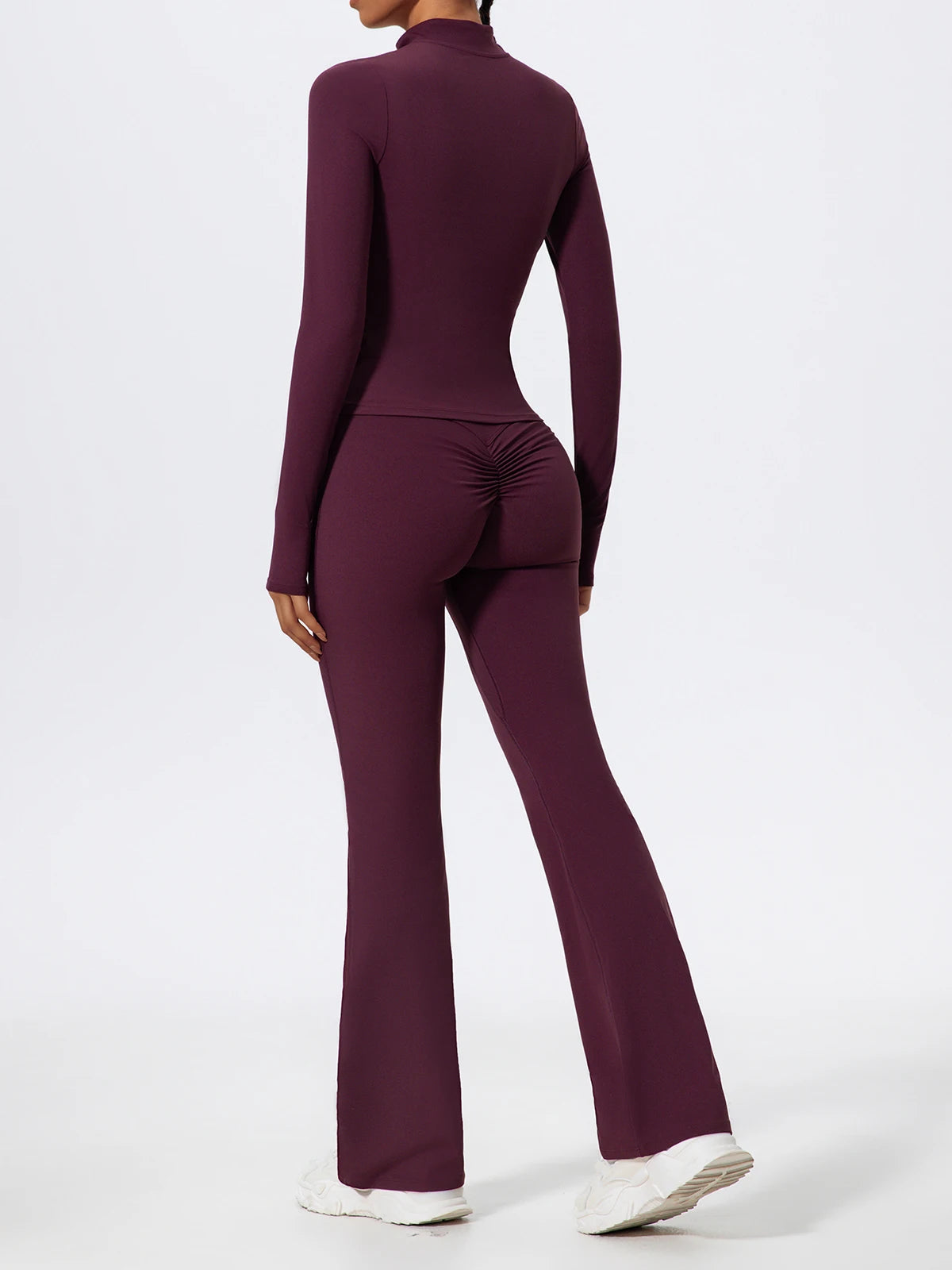 Hearuisavy Summer Half Zipper Yoga Suit Outdoor Workout Clothing Gym Set Women Flared Pants 2Pcs Sports Long Sleeves Shirt Suit