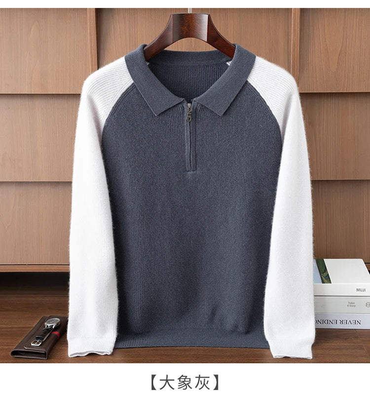 100% Cashmere Polo Sweater Autumn Winter Basic Smart Casual Long Sleeve Men's Pullover Cashmere Knitwear Soft Comfy Clothing Top