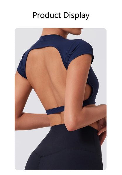Summer Sports Short TOP Women Fitness shirts Yoga Wear Female Gym Training Suit Crop Top Women beautiful Back Tops T-Shirt