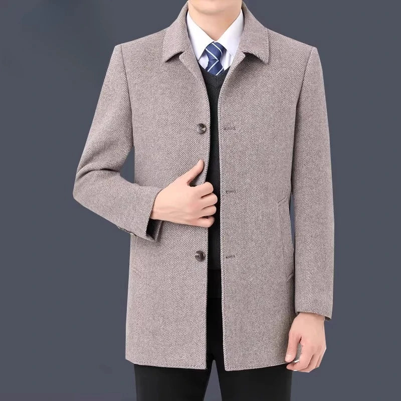 YOLANFAIRY 100% Cashmere Jacket for Men 2025 Autumn Winter Mid-length Wool Coats Man Clothing Casual Business Men's Woolen Coat