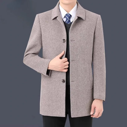 YOLANFAIRY 100% Cashmere Jacket for Men 2025 Autumn Winter Mid-length Wool Coats Man Clothing Casual Business Men's Woolen Coat