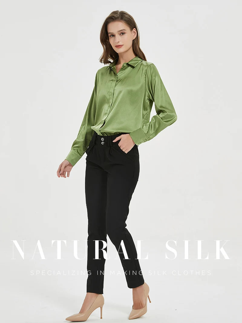 SuyaDream Woman Solid Shirts 93%Real Silk 7%Spandex Long Sleeves Chic Blouses, 2025 Spring Autumn Office Lady Top