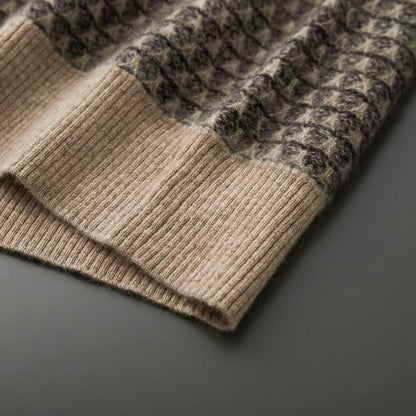 Men's Jacquard Striped 100% Pure Cashmere Pullover Sweater Autumn and Winter Thick base Sweater Casual Warm Clothing Men's Tops