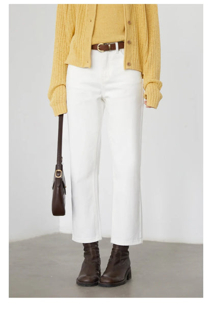 CHIC VEN Women Pants White Slim High Waisted Cotton Straight Leg Casual Slim Leg Jeans Girl Trouser Spring Autumn 2025