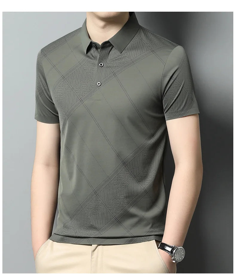 YOLANFAIRY Mulberry Silk T Shirt Men Polo Shirt Mens Shirts Short Sleeves Polos Hombre Manga Corta Summer Mens Clothing 2024