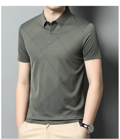 YOLANFAIRY Mulberry Silk T Shirt Men Polo Shirt Mens Shirts Short Sleeves Polos Hombre Manga Corta Summer Mens Clothing 2024