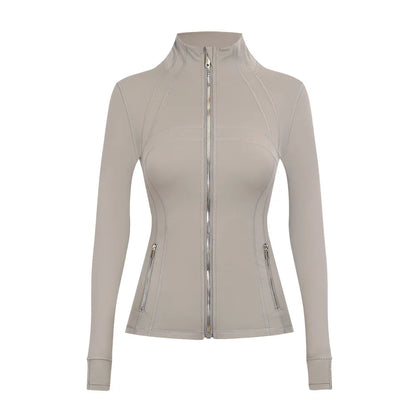 Personalized LOGO custom women's gold zip jacket tight stand-up collar quick-drying fitness running yoga suit 41-color S-3XL top