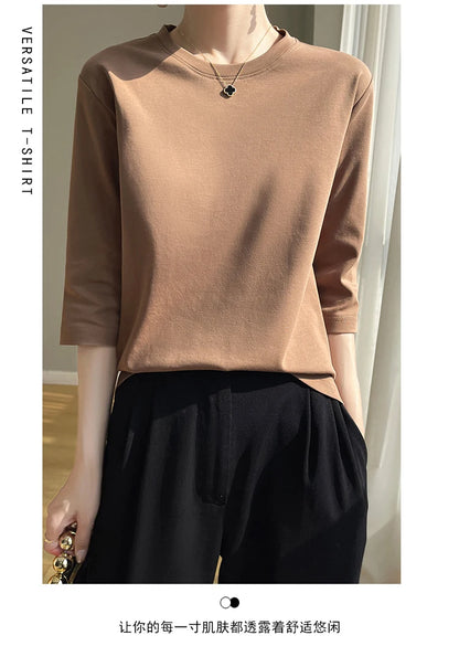 Spring And Summer New White Mercerized Cotton Short Sleeve T-Shirt Feminine Joker Cotton Cropped Sleeve Bottoming Shirt