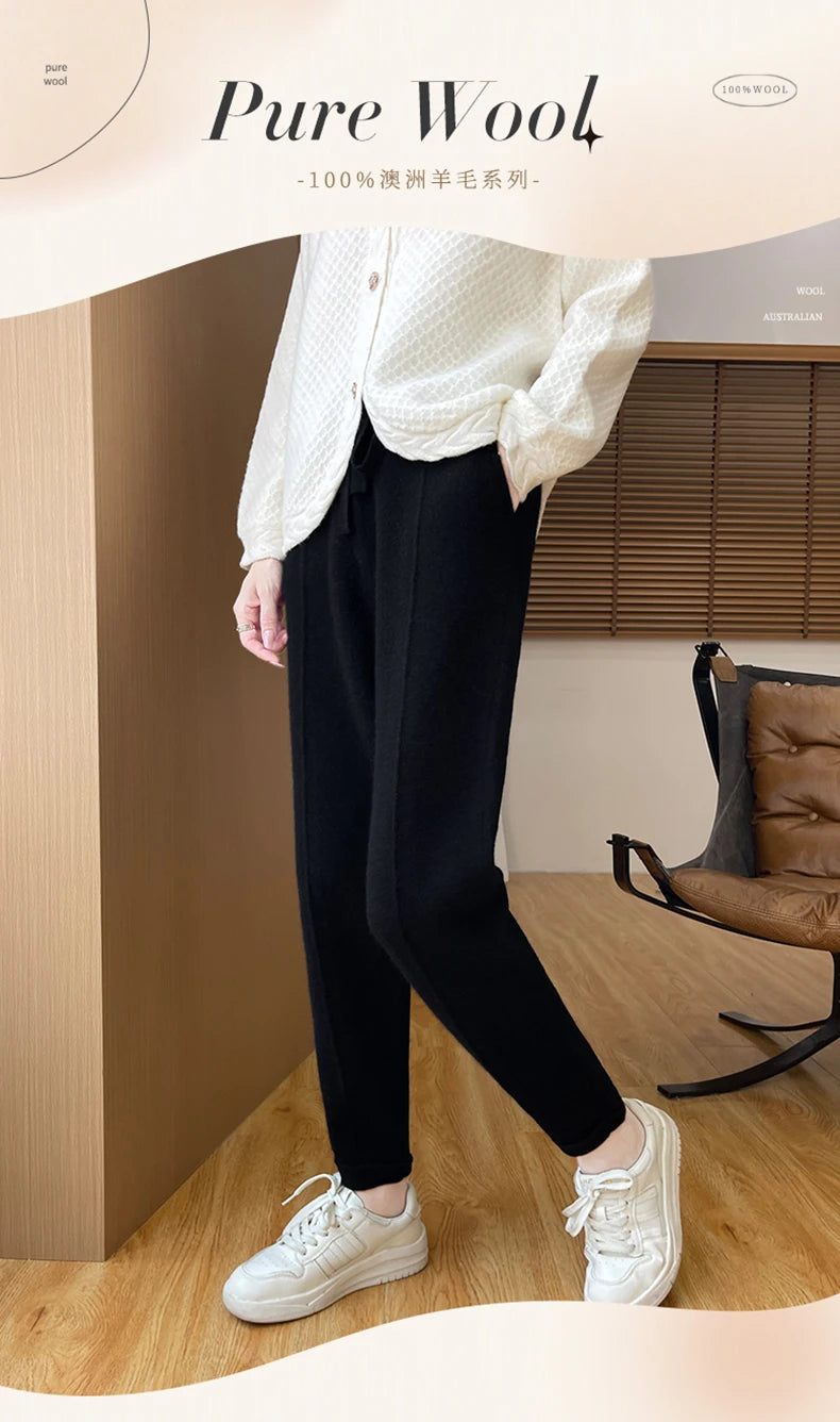 DjzDsm Women's Skinny Pants 100% Merino Wool for Spring And Autumn Comfortable Fit Casual Trousers Center Pants