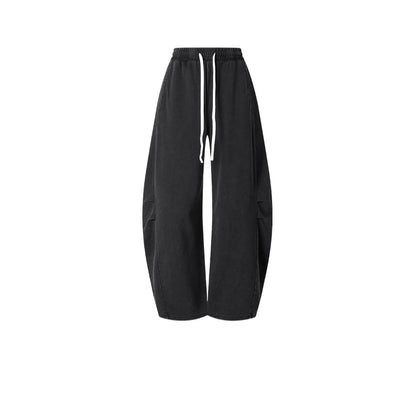 Custom LOGO Men's 320G retro fried snowflake 100% cotton high street scimitar straight tube old loose straight trousers