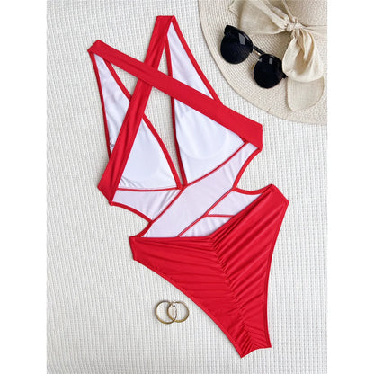 S - XL Deep V Neck Cross Back One Piece Swimsuit Women Swimwear Female High Leg Cut Scrunch Butt Bather Bathing Suit Swim V5723
