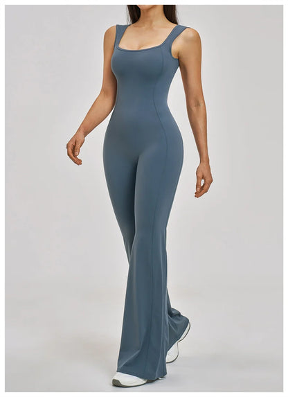 TRY TO BN Women Yoga Jumpsuit Beautiful Back High Strength Fitness Workout Bodysuit One Piece Sportswear Flare Pants Gym Clothes