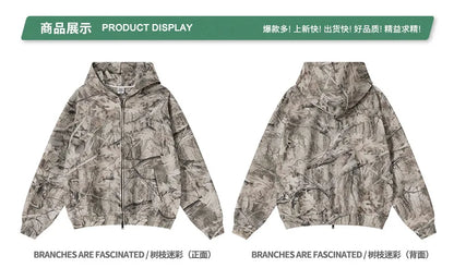 Custom LOGO men's new 340G heavy autumn and winter American camouflage fleece hooded sweatshirt jacket shorts set