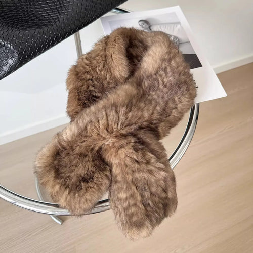 Korean-quality sable color scarf Real rabbit fur scarves women's autumn and winter versatile woven sable hair scarf, fur collar