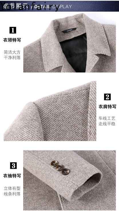 YOLANFAIRY 100% Cashmere Jacket for Men 2025 Autumn Winter Mid-length Wool Coats Man Clothing Casual Business Men's Woolen Coat