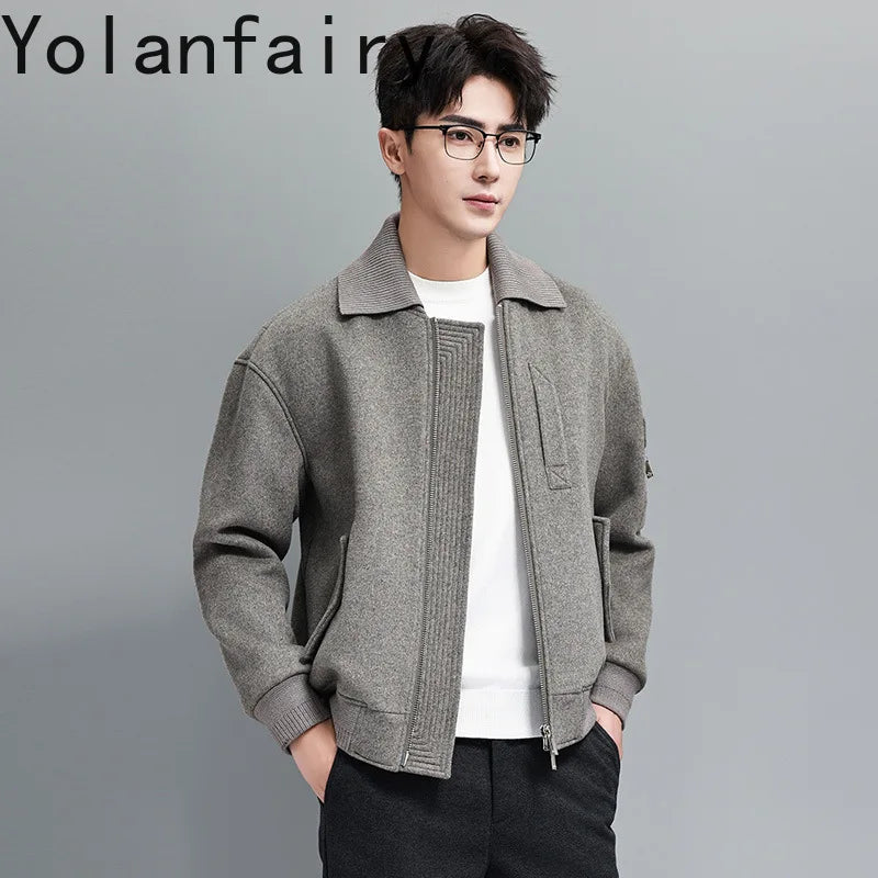 YOLANFAIRY 2025 Light Luxury 95% Wool 5% Cashmere Coats for Men Fashion Woolen Jacket Man Clothing Detachable Lapel Wool Coat