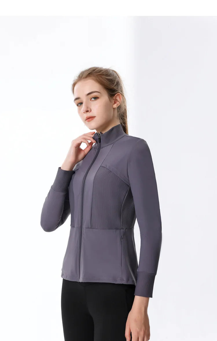 New Autumn SeasonsYoga Wear Women's Running Sportswear Tops Zip Up Sweatshirt Workout Fitness Clothes Cardigan Slim Tight Jacket
