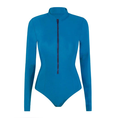 S - 2XL 4 Colors Long Sleeve With Zipper Surf Rash Guard One Piece Swimsuit Women Swimwear Female Bather Bathing Suit Swim V6266