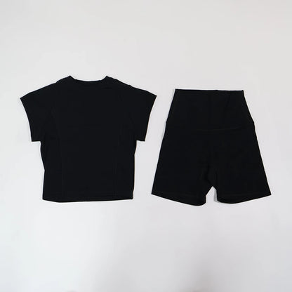 Summer Women's Two-Piece Fitness Set Woman's Short-Sleeve Quick-Dry Yoga Wear for Outdoor Running Sports Female 2Pcs Suit
