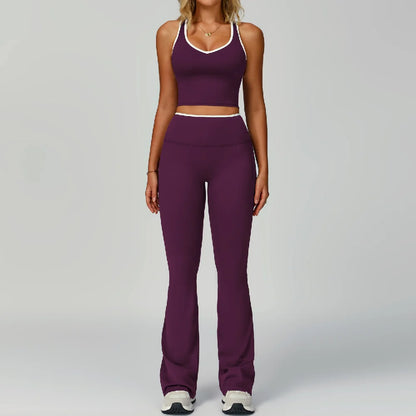 2PCS Workout Clothes Wide Leg Pant Yoga Suits Solid Color Bra Sports Set Gym Tracksuits Female Quick Dry Fitness Suit Sports Set
