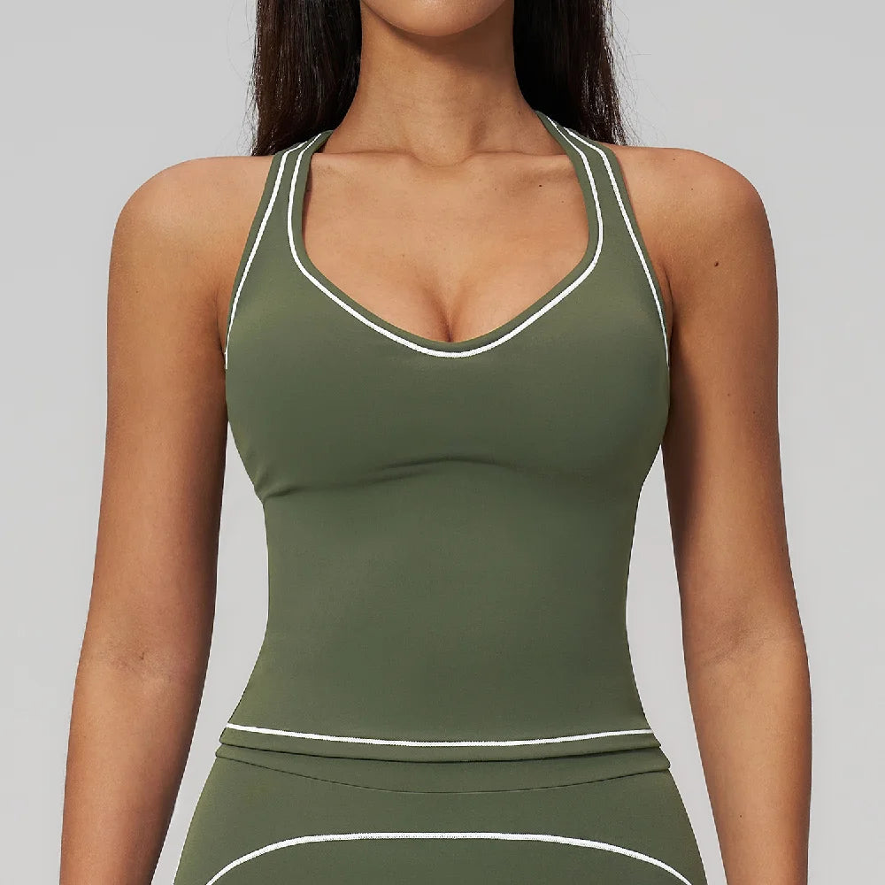 Sports Gym Fitness Vest with Chest Pad Women Color Contrast Shockproof Yoga Bras Female Workout Sports Underwear Yoga Clothes