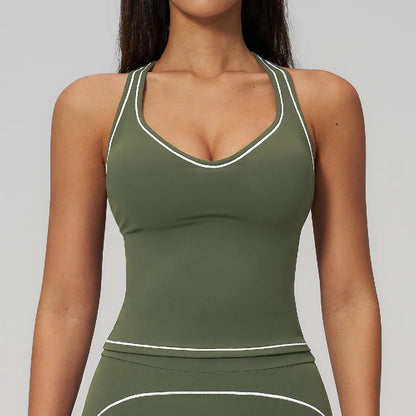 Sports Gym Fitness Vest with Chest Pad Women Color Contrast Shockproof Yoga Bras Female Workout Sports Underwear Yoga Clothes