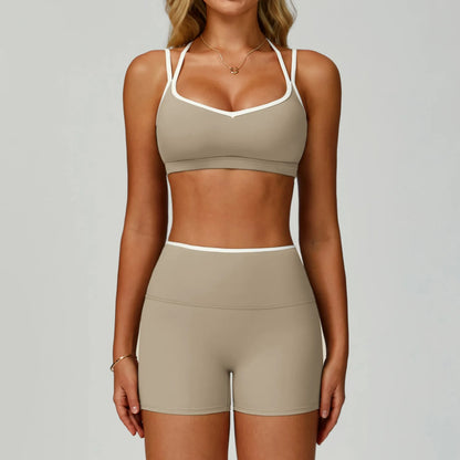 2PCS Workout Clothes Wide Leg Pant Yoga Suits Solid Color Bra Sports Set Gym Tracksuits Female Quick Dry Fitness Suit Sports Set
