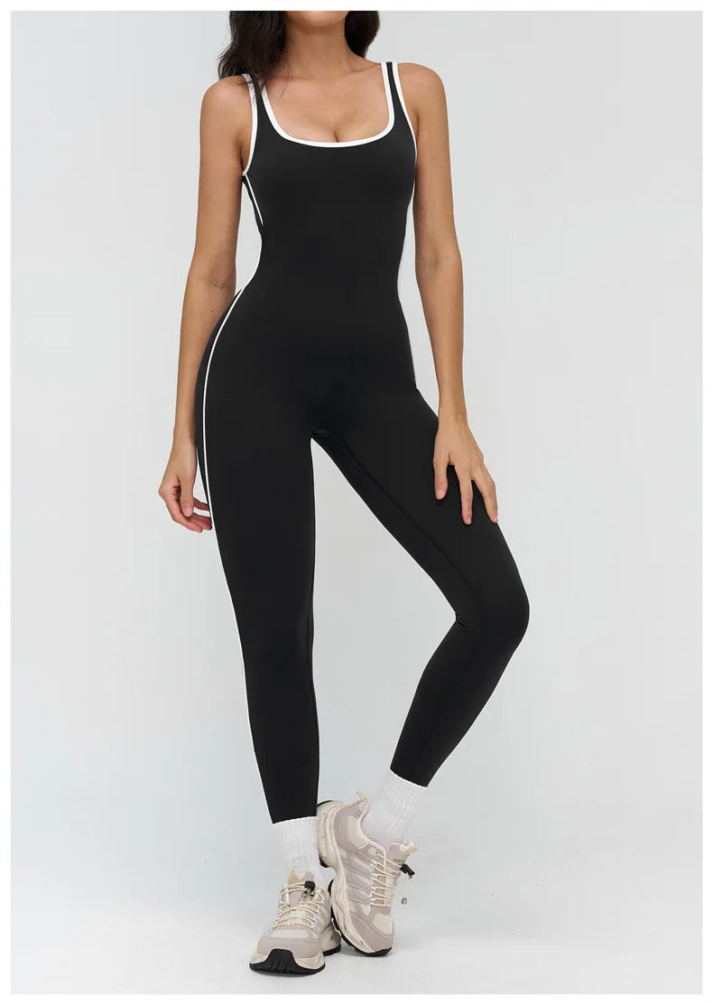 TRY TO BN Sports Jumpsuit Gym Contrast Color Sportswear Backless Fitness Workout One Piece Bodysuit Running Yoga Women Clothing