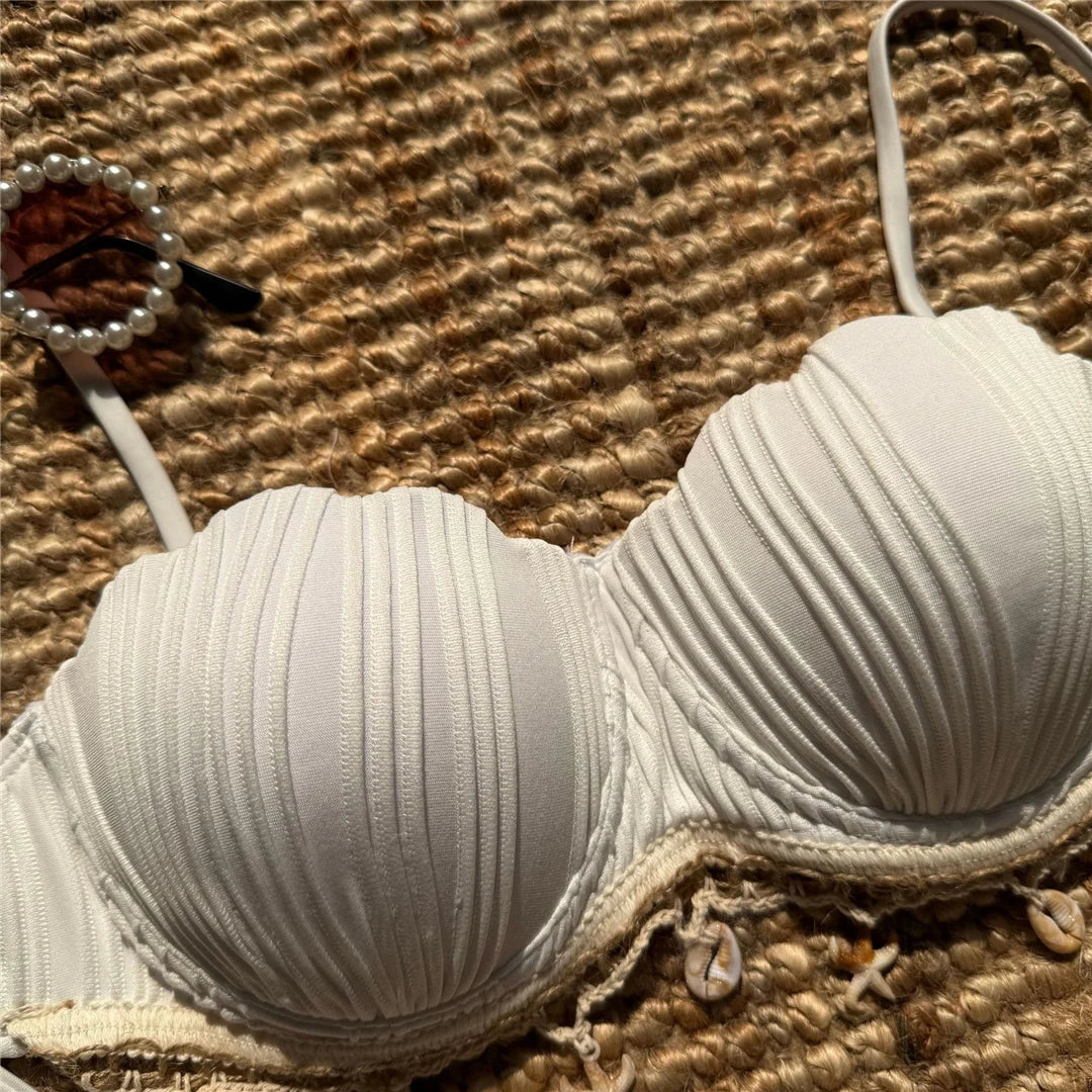 New Shell Scalloped Ribbed Underwired Bikini Female Swimsuit Women Swimwear Two-pieces Bikini set Bather Bathing Suit Swim V6498