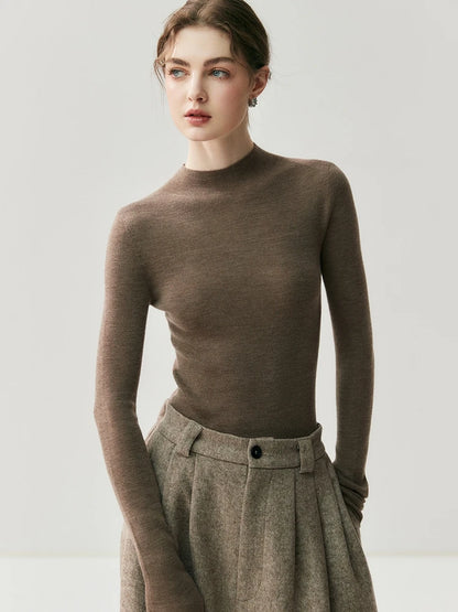 CHICUU Women 100% Wool Sweater Machine Washable Mock Neck Pullover 18-Thread Worsted Cashmere Knitwear   Autumn Winter Clothes