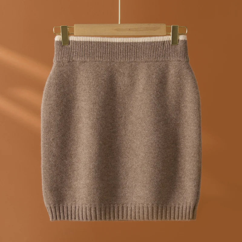 Flat Thickened Hip Hugging Skirt Women's Autumn Winter 100% Merino Wool Knitted Half Skirt Versatile Short Elastic Waist Skirt