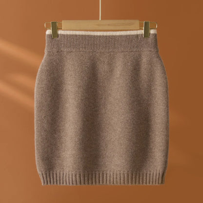 Flat Thickened Hip Hugging Skirt Women's Autumn Winter 100% Merino Wool Knitted Half Skirt Versatile Short Elastic Waist Skirt