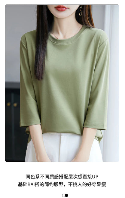 Spring And Summer New White Mercerized Cotton Short Sleeve T-Shirt Feminine Joker Cotton Cropped Sleeve Bottoming Shirt
