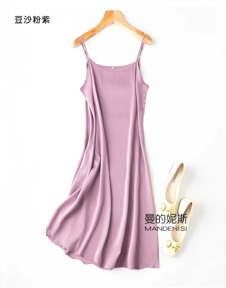 YOLANFAIRY 19momme 93% Mulberry Silk Spaghetti Strap Dress for Women Elegant Mid-length Sexy Real Silk Summer Dresses Woman 원피스