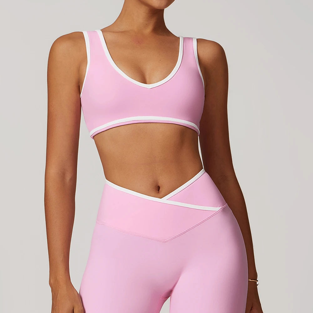 V-Neck Sports Bra Women Top Push Up Sport Underwear Yoga Vest Gym Crop Top Brassiere Fitness Top Workout Breathable Beauty Back