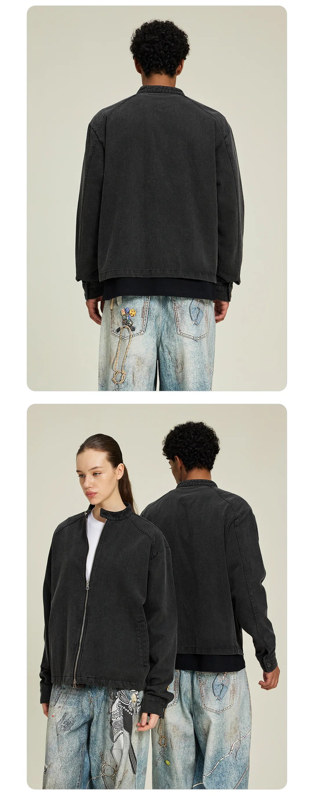Custom LOGO men's 330G cotton stand-up collar jacket old coat autumn and winter new 2026 American retro boxy short and wide top