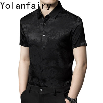 YOLANFAIRY 92.4% Mulberry Silk Mens Shirts Summer Shirt for Men Camisas Hombre Mens Button Up Shirt Mens Fashion Shirt Tops